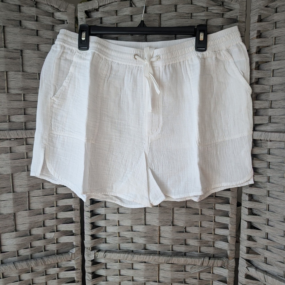Sundance White Cotton Gauze Drawstring Shorts Womens L New Quiet Luxury‎ Beach